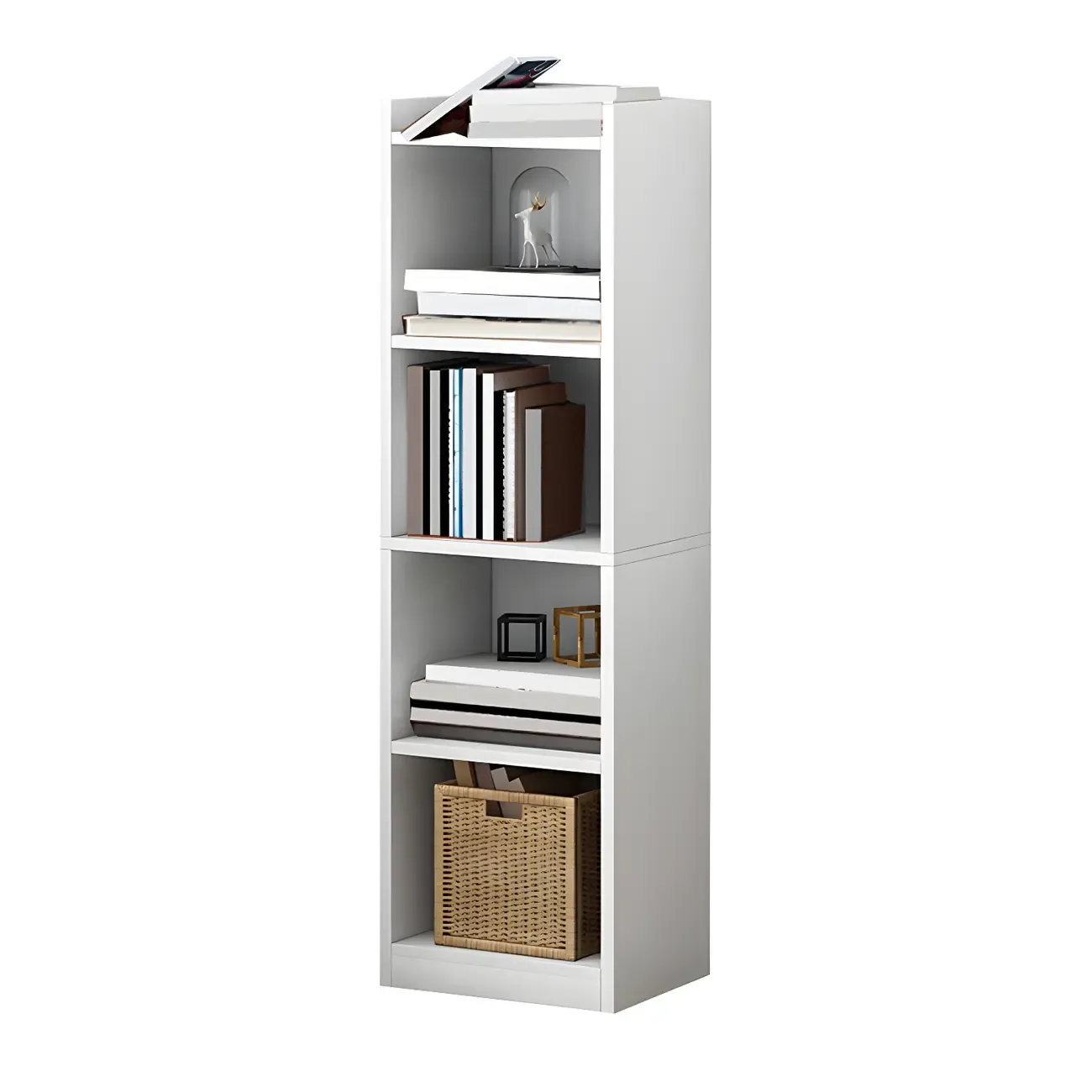Vertical Tall Natural Wood 5-Shelf Corner Bookcase Image - 26