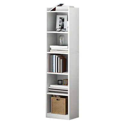 Vertical Tall Natural Wood 5-Shelf Corner Bookcase Image - 27