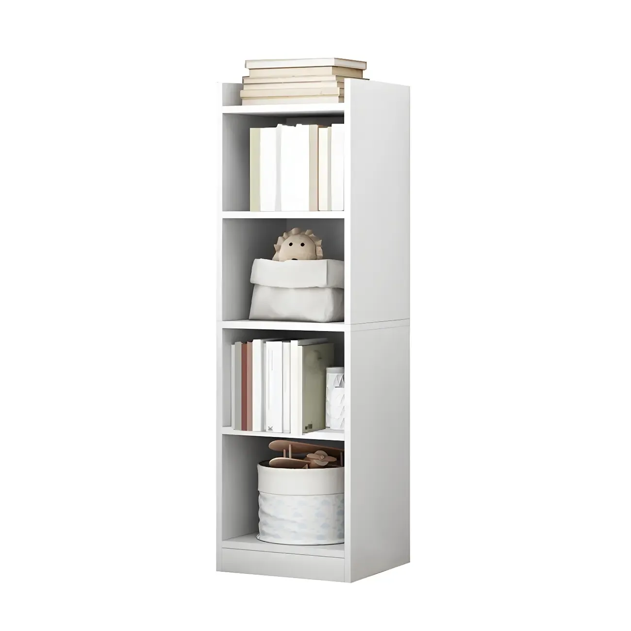 Vertical Tall Natural Wood 5-Shelf Corner Bookcase Image - 29