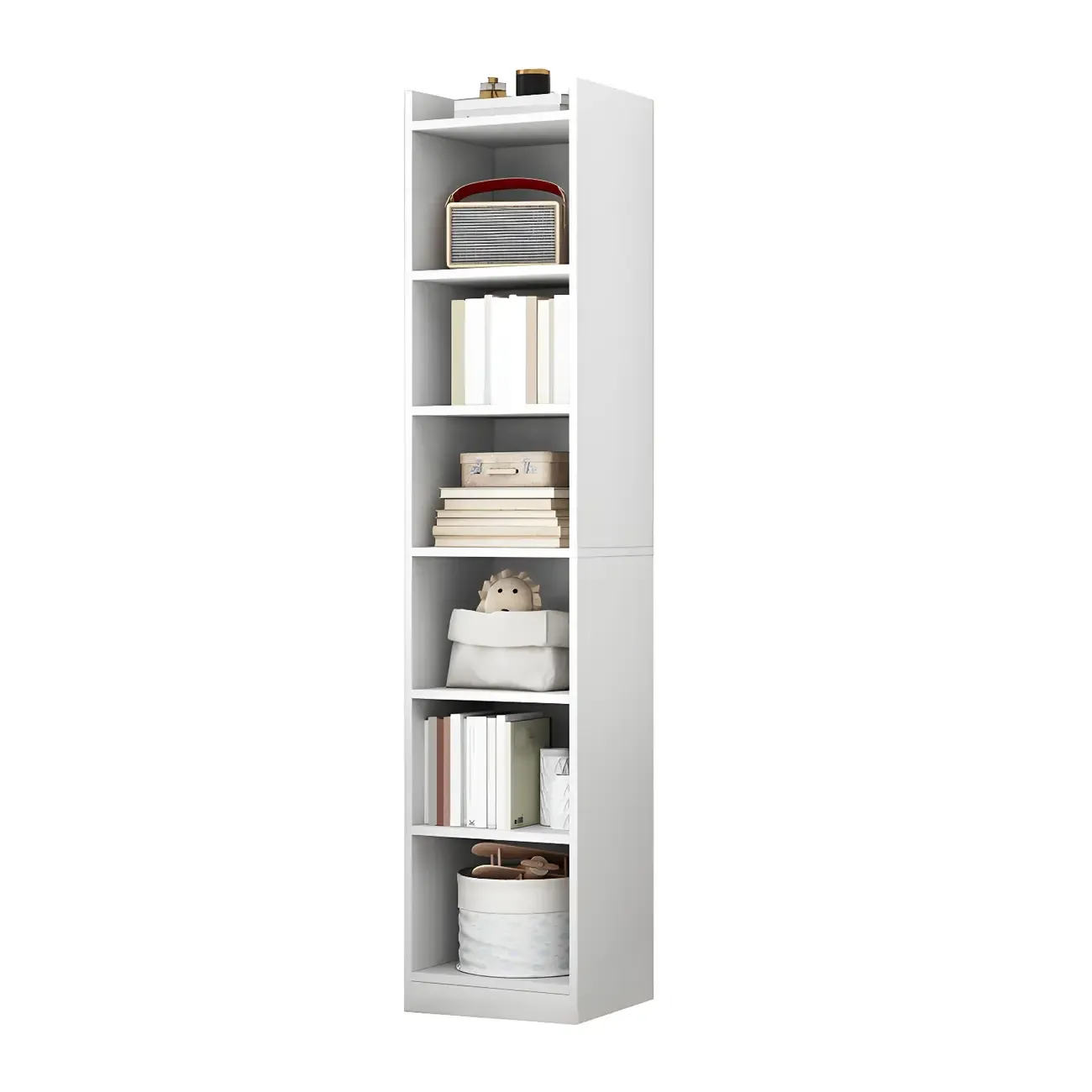 Vertical Tall Natural Wood 5-Shelf Corner Bookcase Image - 31