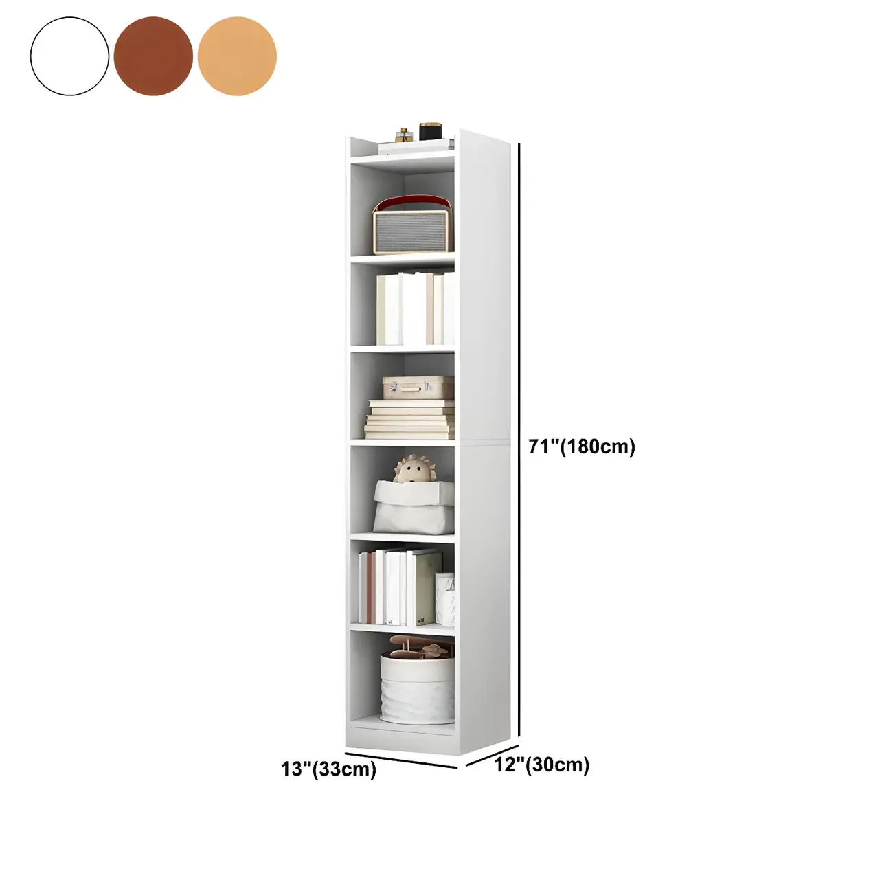 Vertical Tall Natural Wood 5-Shelf Corner Bookcase Image - 39