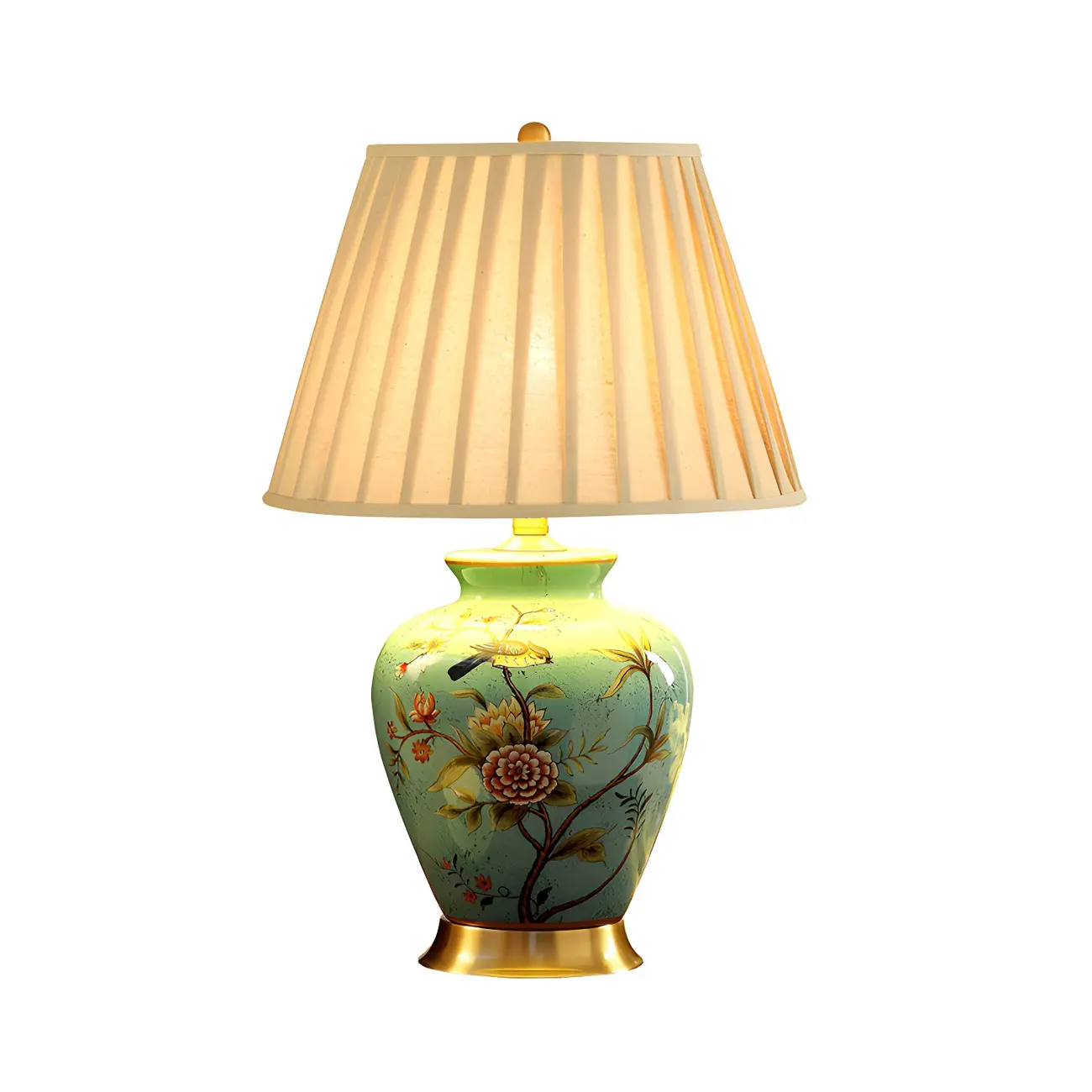 Traditional Light Yellow Fabric Shade Floral Ceramic Table Lamp Image - 6 | homeyfad
