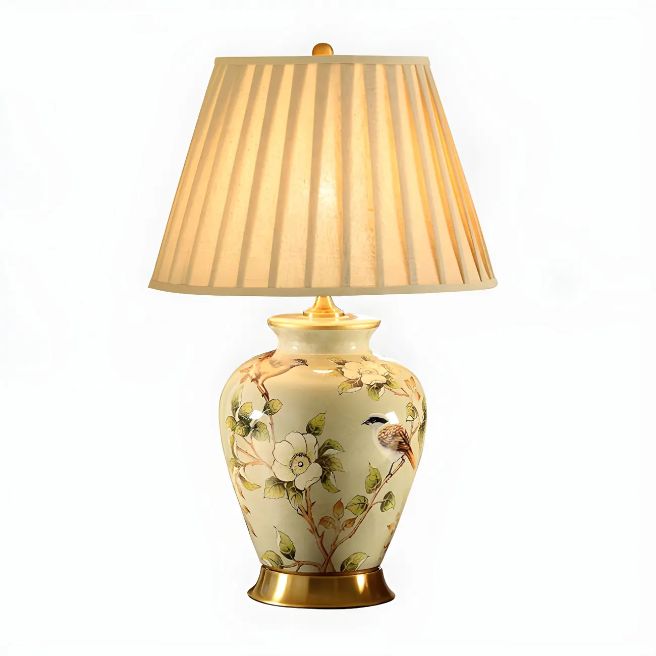 Traditional Light Yellow Fabric Shade Floral Ceramic Table Lamp Image - 10 | homeyfad