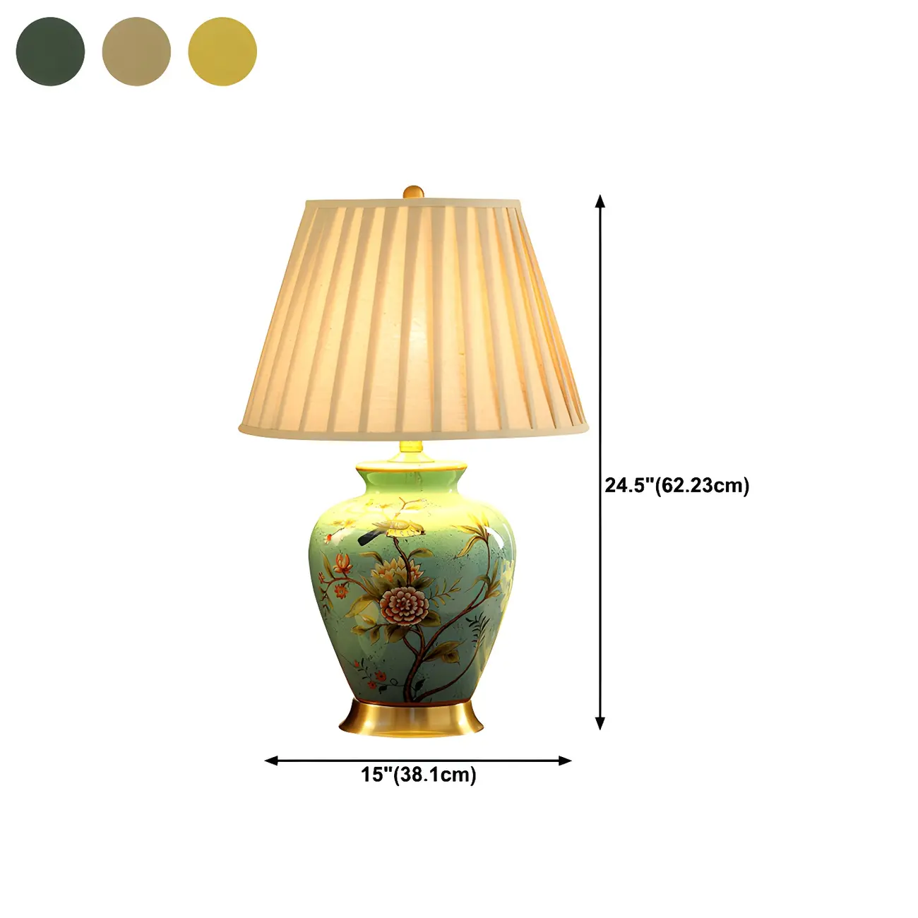 Traditional Light Yellow Fabric Shade Floral Ceramic Table Lamp #size | homeyfad