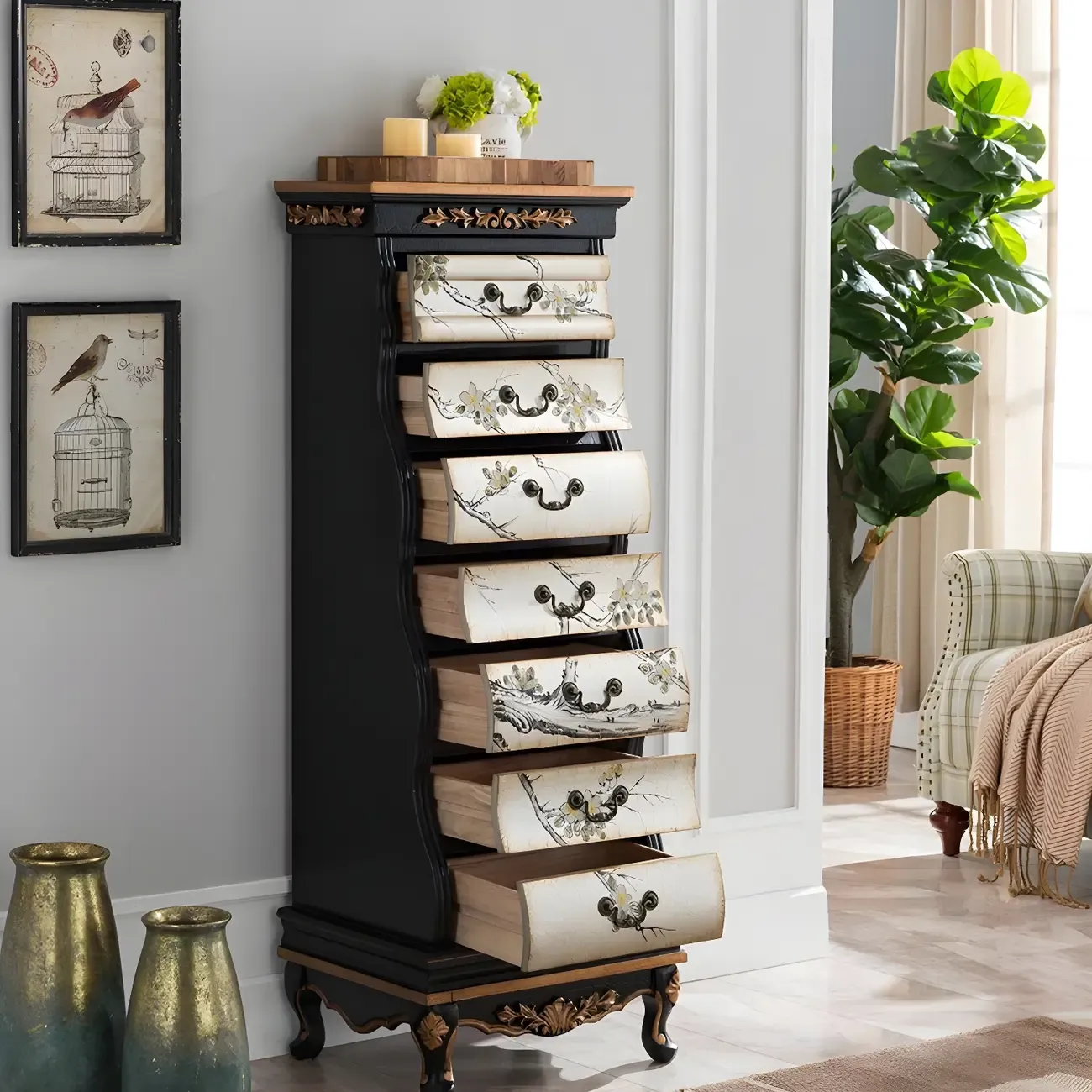 7-drawer Traditional Vertical Solid Wood Lingerie Chest Image - 7