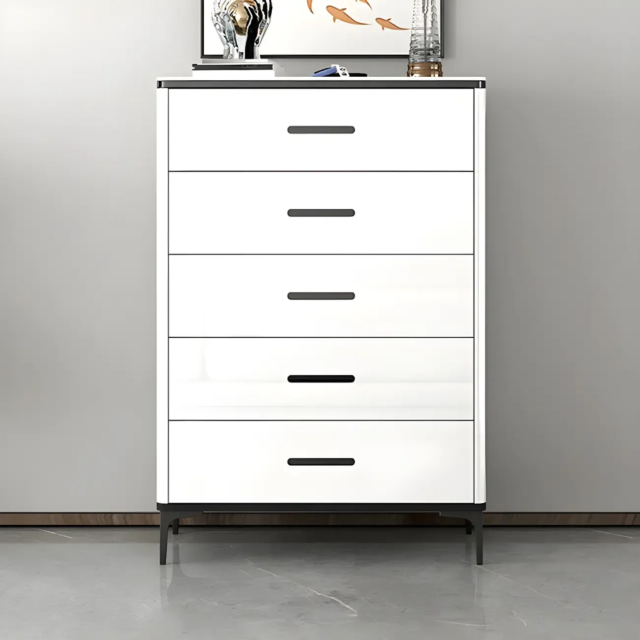 Glam Wooden White Dresser with 6-Drawers for Bedroom Storage Image - 3