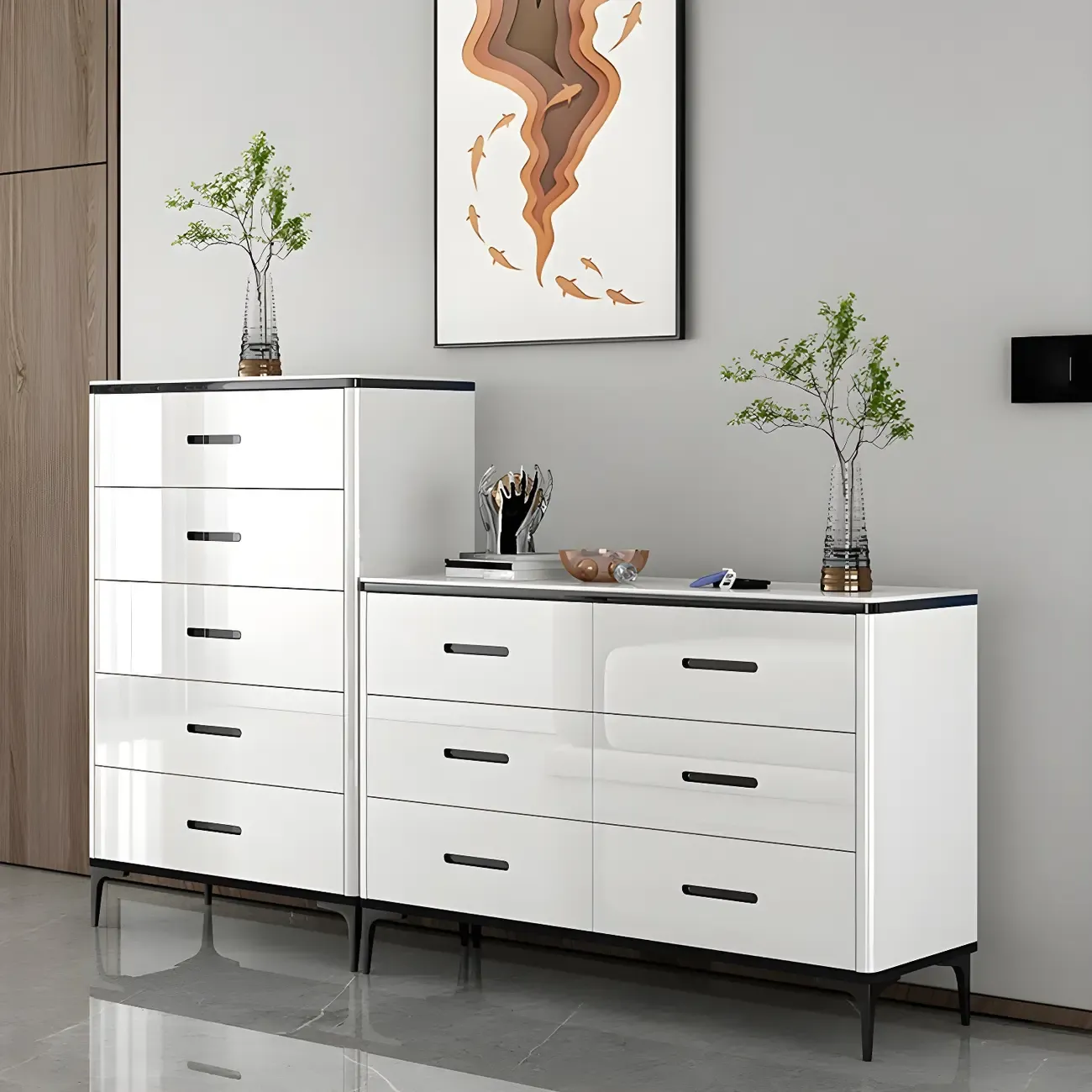 Glam Wooden White Dresser with 6-Drawers for Bedroom Storage Image - 4