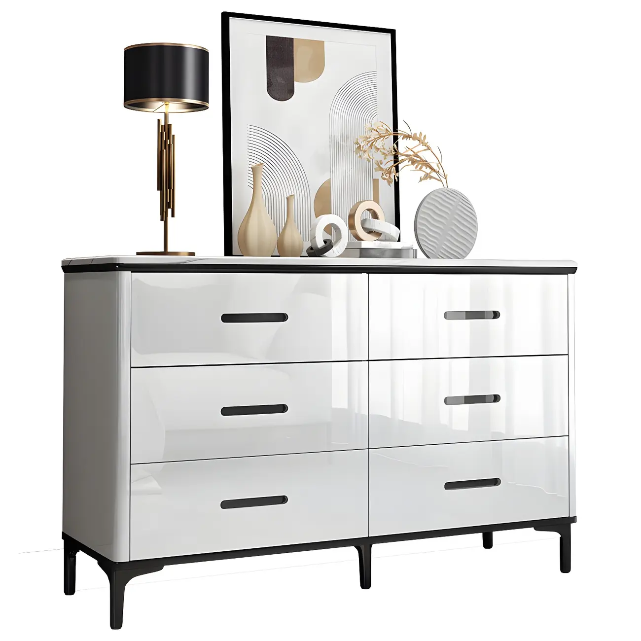 Glam Wooden White Dresser with 6-Drawers for Bedroom Storage Image - 9 | homeyfad