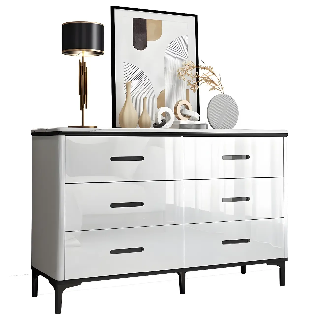 Glam Wooden White Dresser with 6-Drawers for Bedroom Storage Image - 9