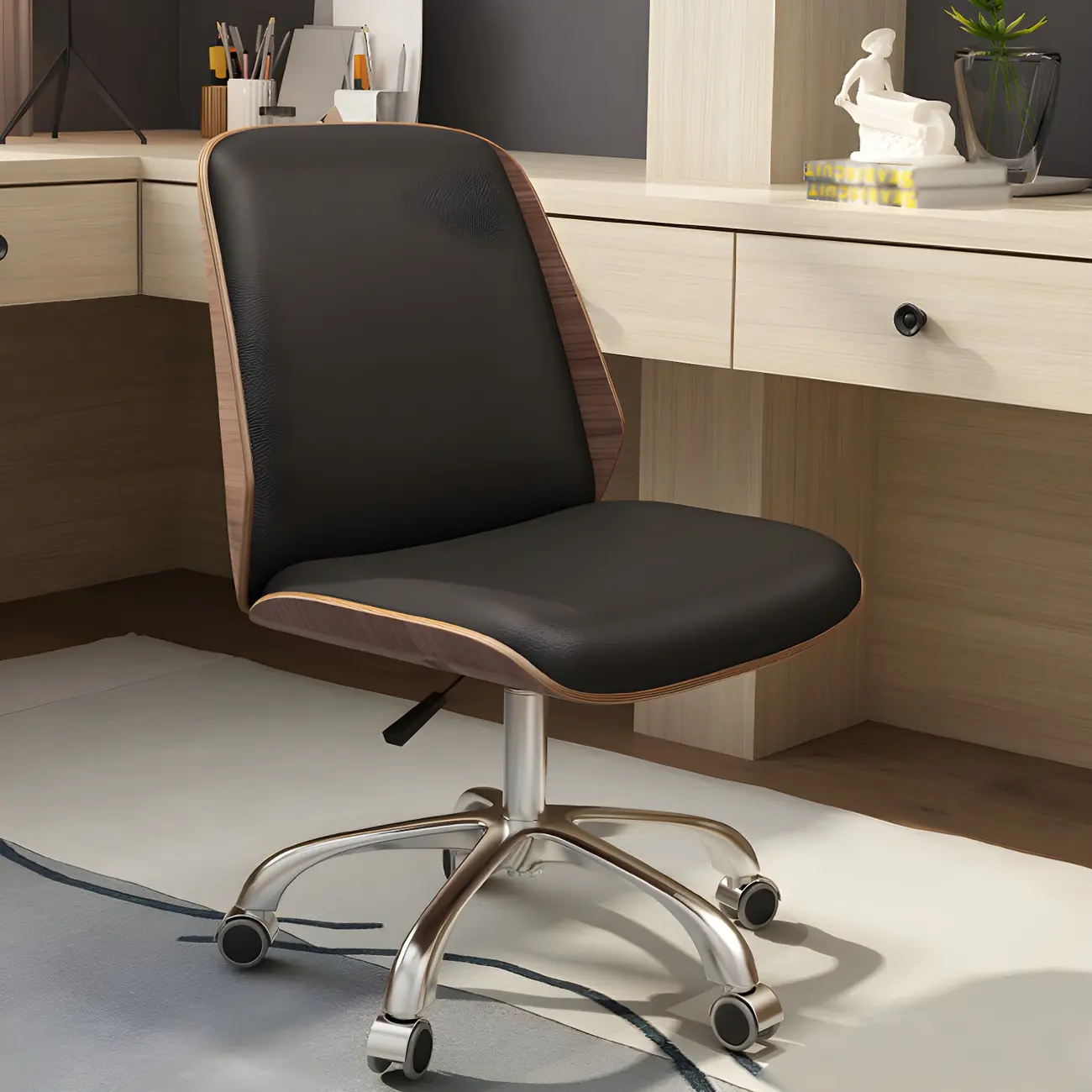 Modern Leather Upholstered Swivel Office Chair Image - 1 | homeyfad