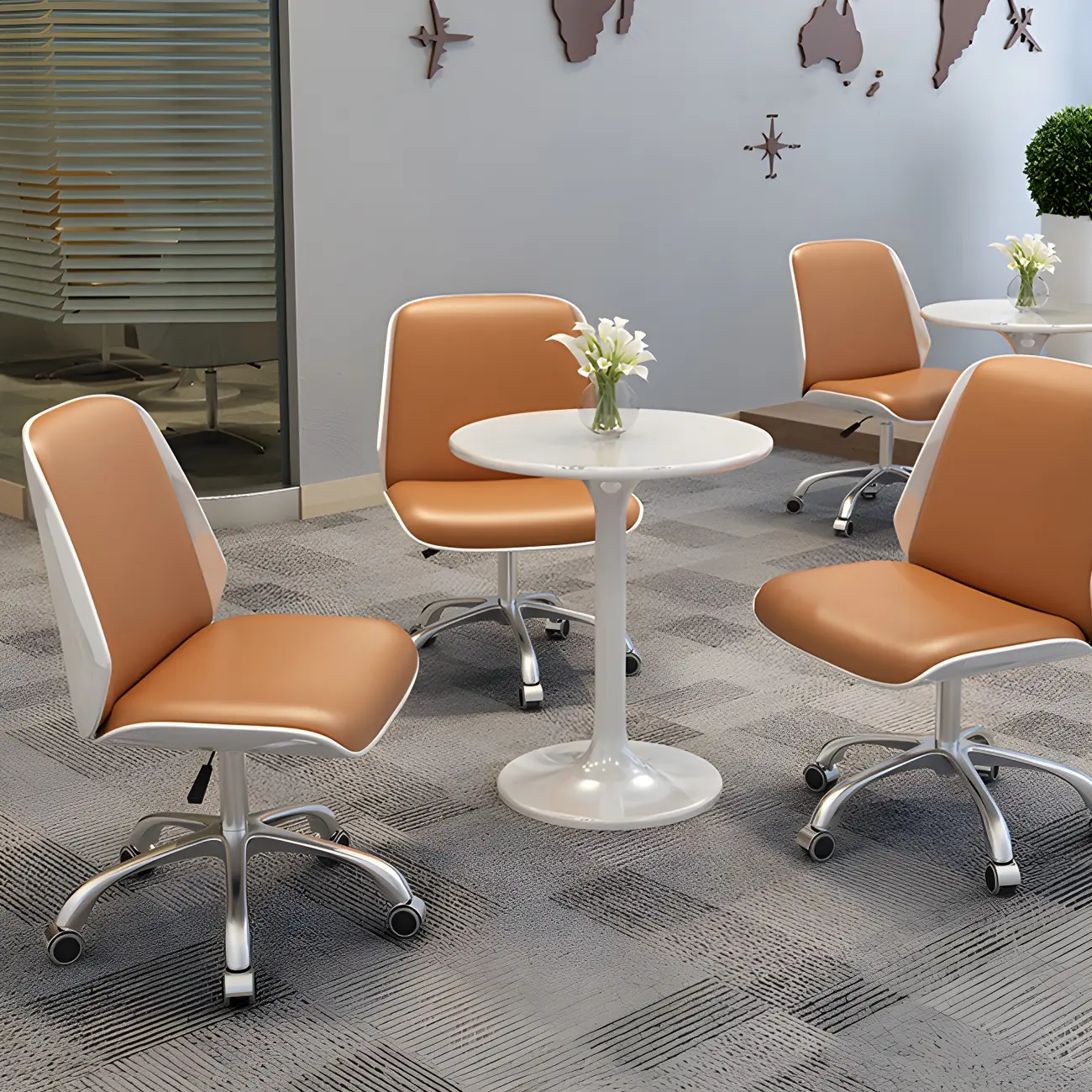 Modern Leather Upholstered Swivel Office Chair Image - 6 | homeyfad