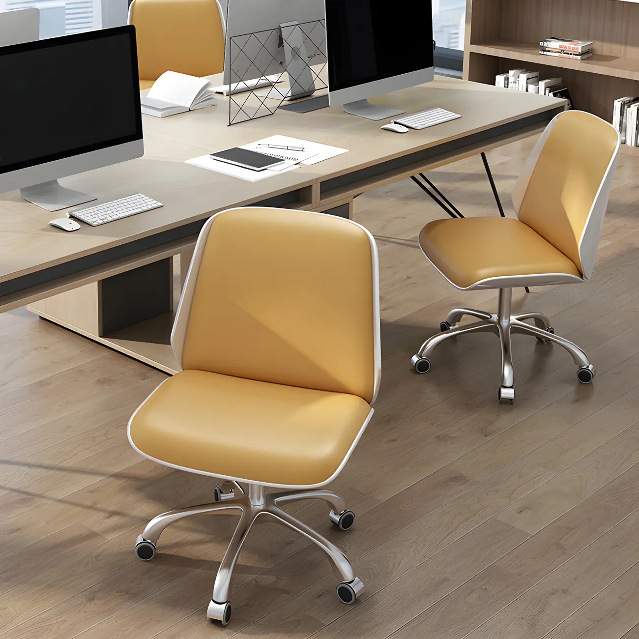 Modern Leather Upholstered Swivel Office Chair Image - 4 | homeyfad