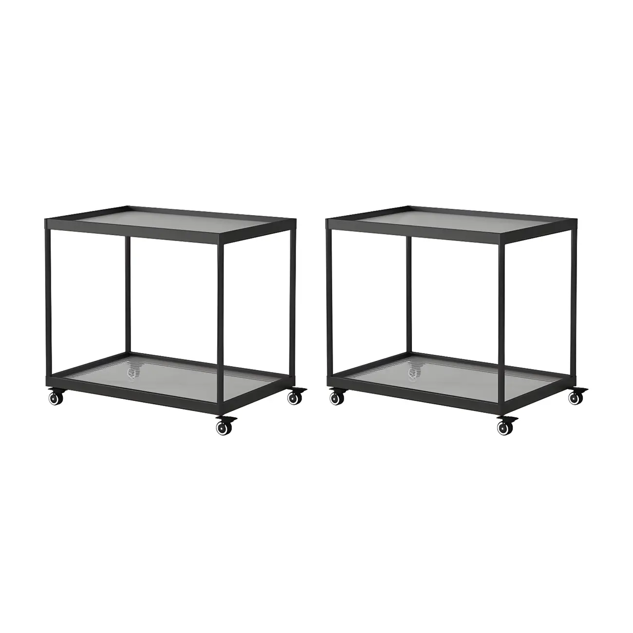 Gold Glass Rectangular Top Shelf Side Table on Wheels Image - 14 | homeyfad