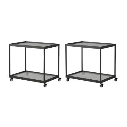 Gold Glass Rectangular Top Shelf Side Table on Wheels Image - 14