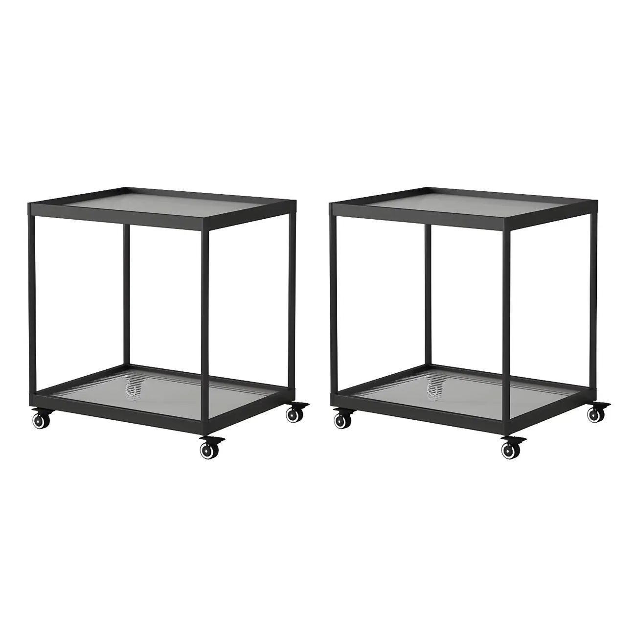 Gold Glass Rectangular Top Shelf Side Table on Wheels Image - 15 | homeyfad