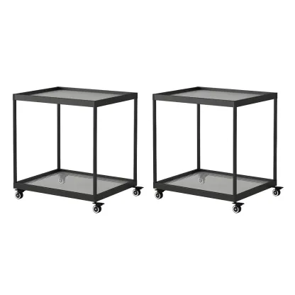 Gold Glass Rectangular Top Shelf Side Table on Wheels Image - 15