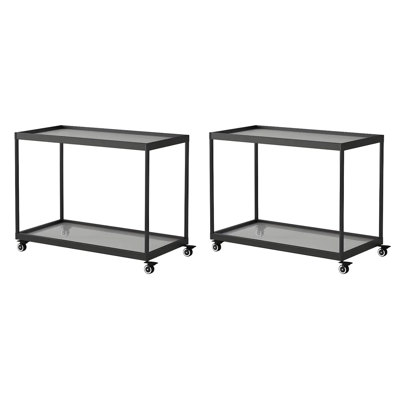 Gold Glass Rectangular Top Shelf Side Table on Wheels Image - 16 | homeyfad