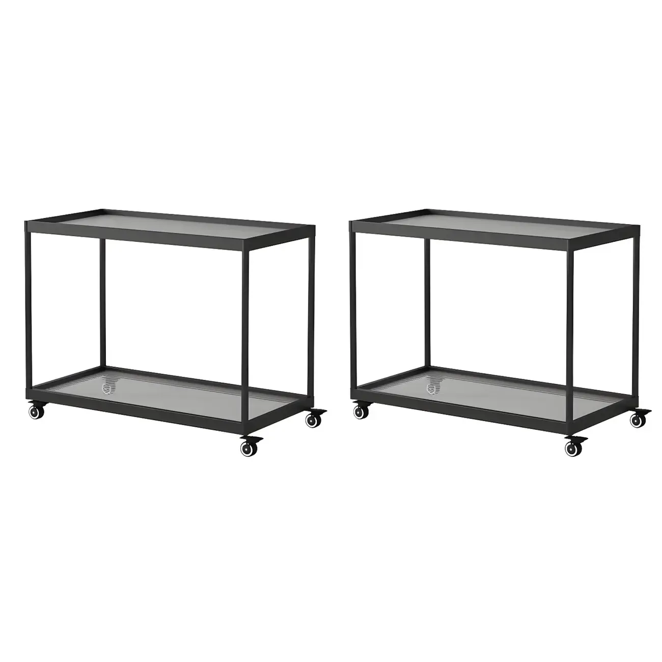 Gold Glass Rectangular Top Shelf Side Table on Wheels Image - 16