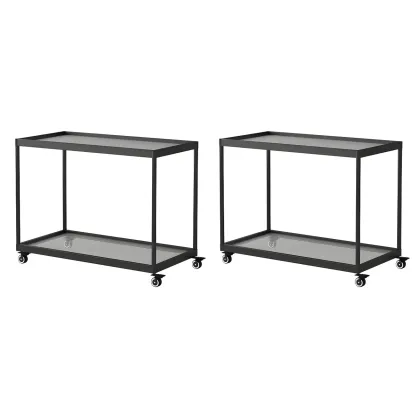 Gold Glass Rectangular Top Shelf Side Table on Wheels Image - 16