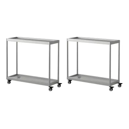 Gold Glass Rectangular Top Shelf Side Table on Wheels Image - 19