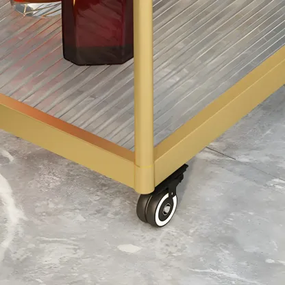 Gold Glass Rectangular Top Shelf Side Table on Wheels Image - 11