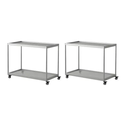 Gold Glass Rectangular Top Shelf Side Table on Wheels Image - 21