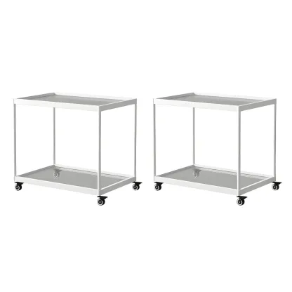 Gold Glass Rectangular Top Shelf Side Table on Wheels Image - 22