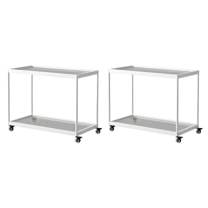 Gold Glass Rectangular Top Shelf Side Table on Wheels Image - 26