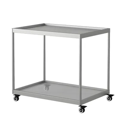 Gold Glass Rectangular Top Shelf Side Table on Wheels Image - 27