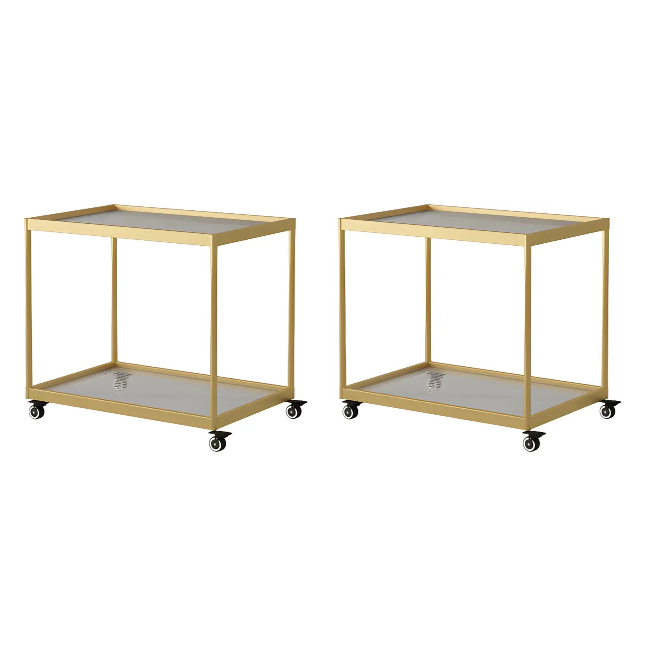 Gold Glass Rectangular Top Shelf Side Table on Wheels Image - 28 | homeyfad