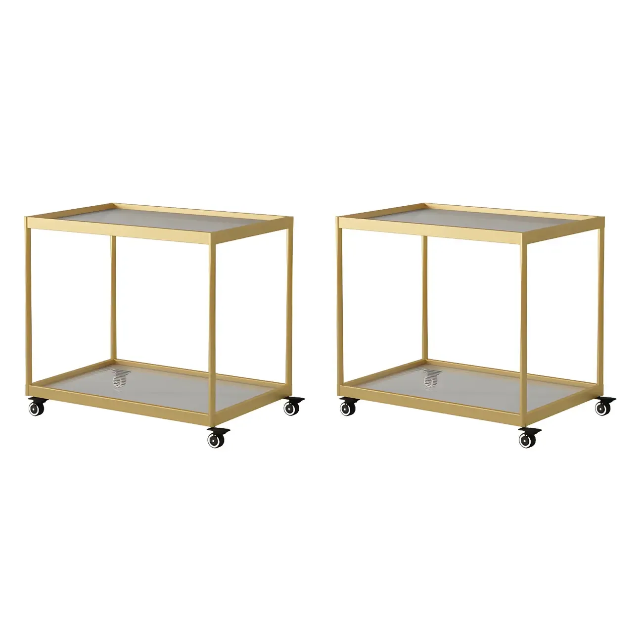 Gold Glass Rectangular Top Shelf Side Table on Wheels Image - 28