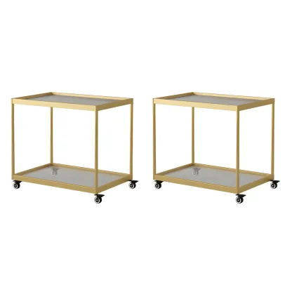 Gold Glass Rectangular Top Shelf Side Table on Wheels Image - 28