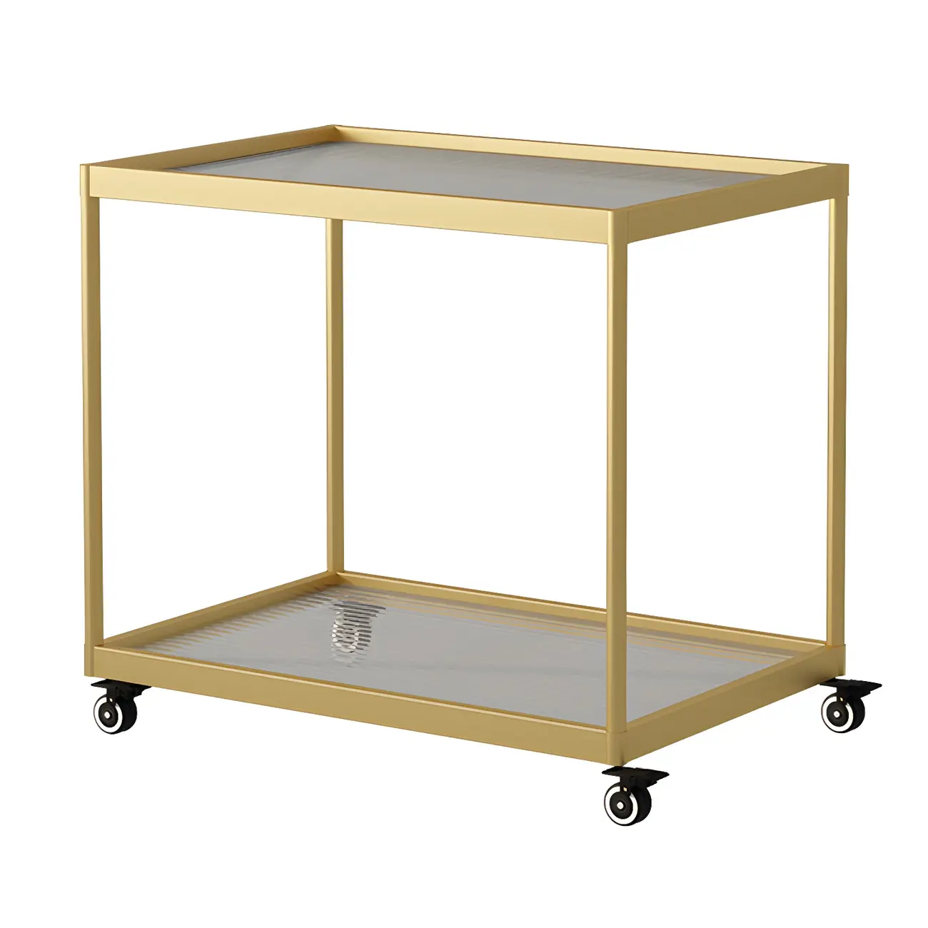 Gold Glass Rectangular Top Shelf Side Table on Wheels Image - 29 | homeyfad