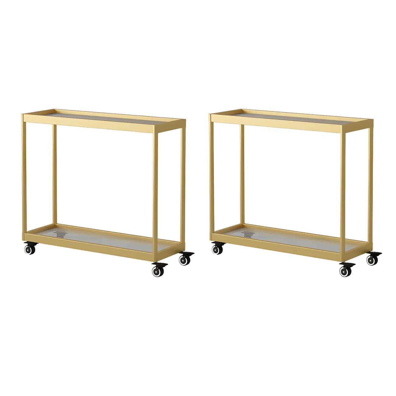 Gold Glass Rectangular Top Shelf Side Table on Wheels Image - 30 | homeyfad