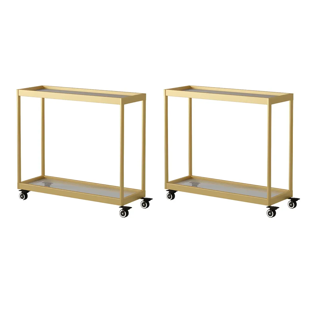 Gold Glass Rectangular Top Shelf Side Table on Wheels Image - 30
