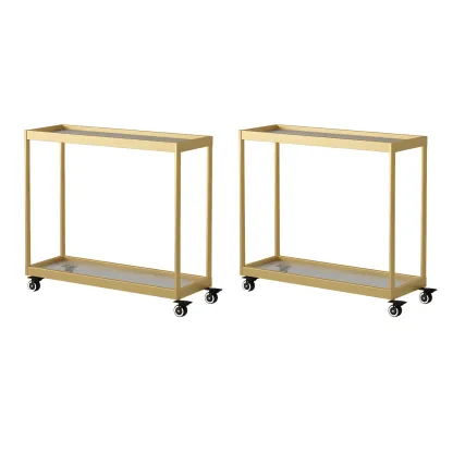 Gold Glass Rectangular Top Shelf Side Table on Wheels Image - 30