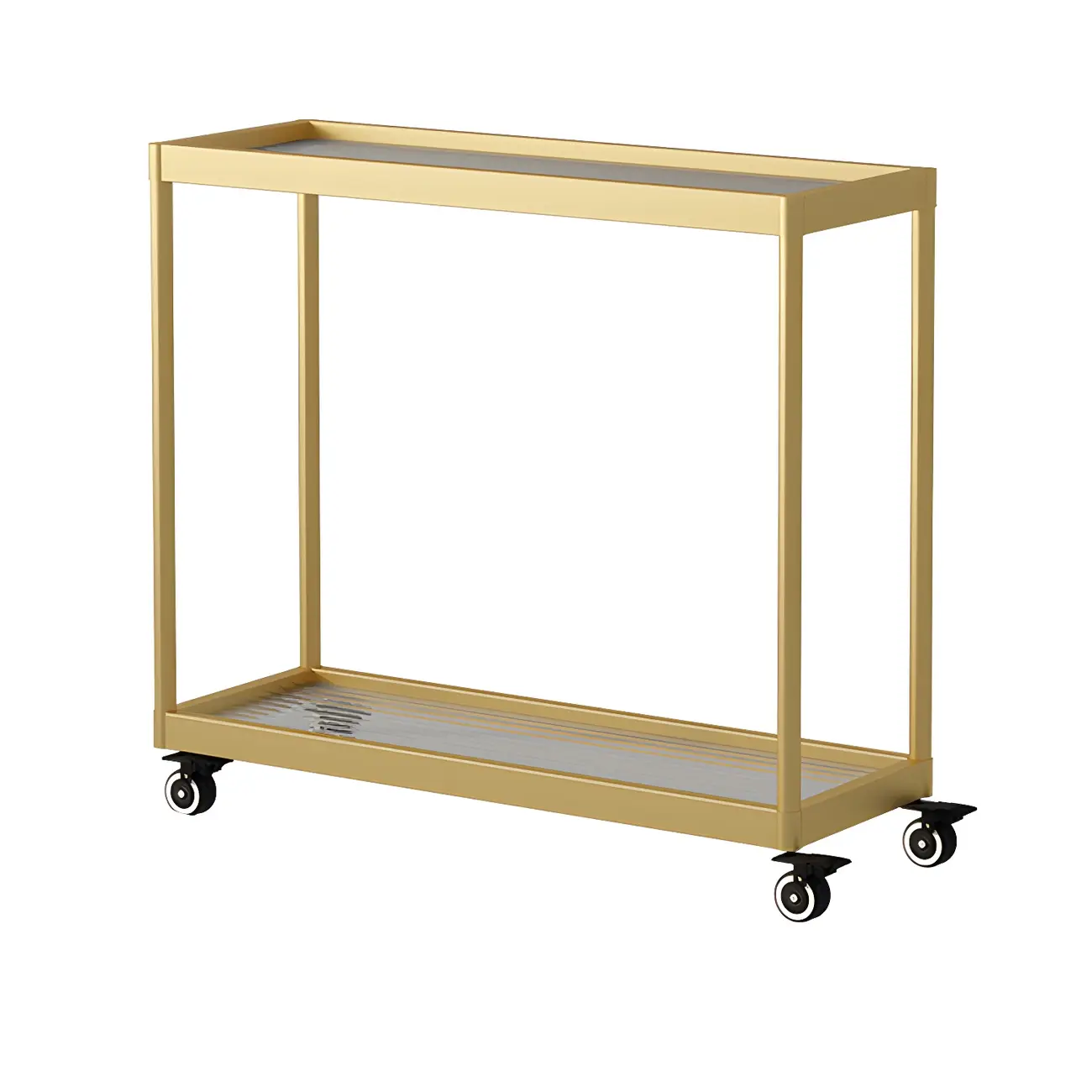 Gold Glass Rectangular Top Shelf Side Table on Wheels Image - 31 | homeyfad