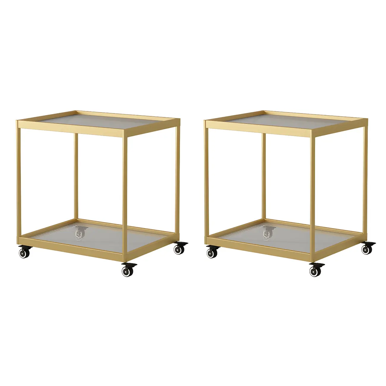 Gold Glass Rectangular Top Shelf Side Table on Wheels Image - 32 | homeyfad