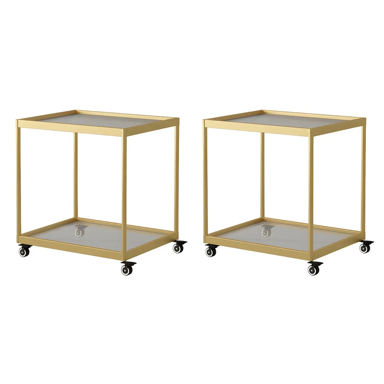 Gold Glass Rectangular Top Shelf Side Table on Wheels Image - 32