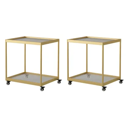 Gold Glass Rectangular Top Shelf Side Table on Wheels Image - 32