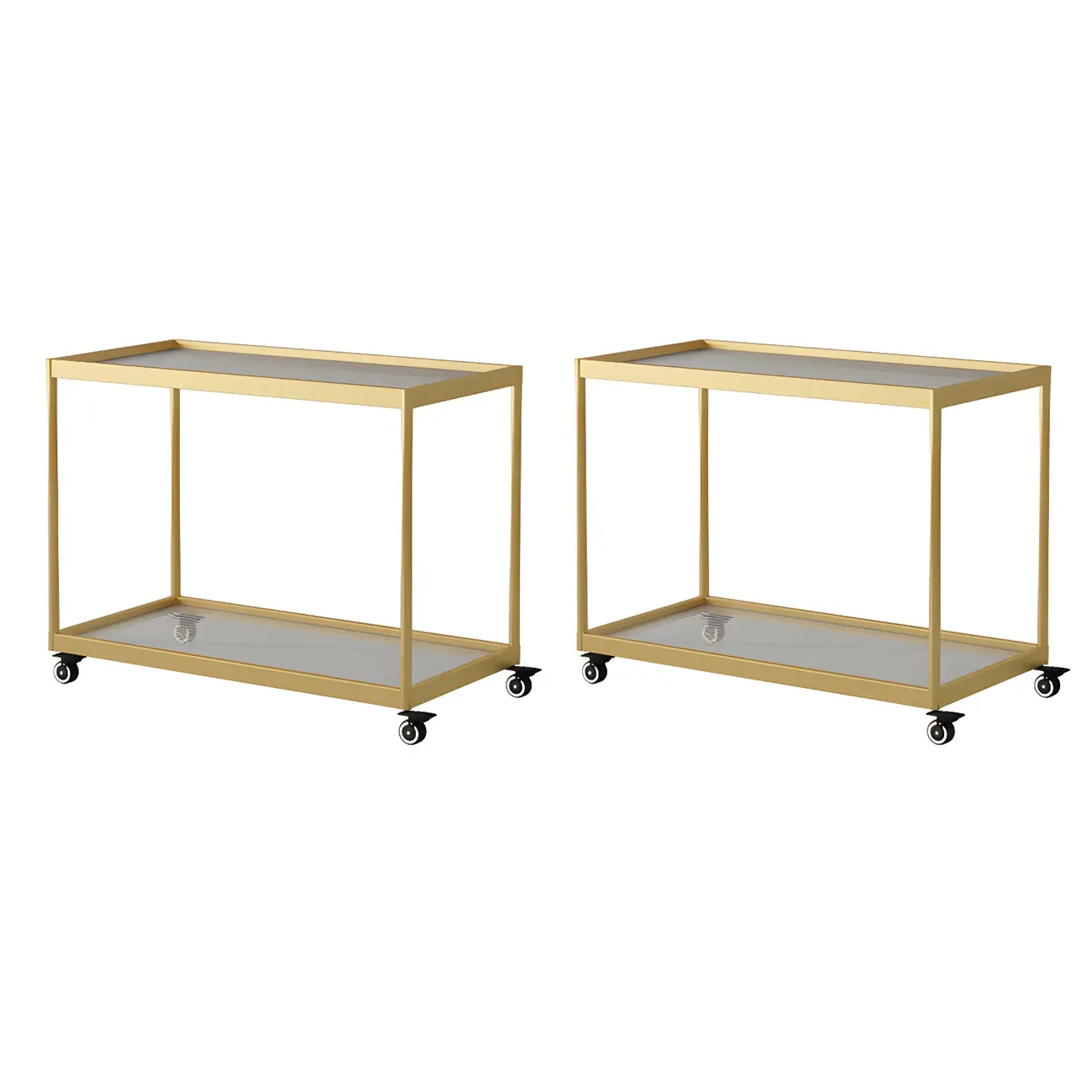 Gold Glass Rectangular Top Shelf Side Table on Wheels Image - 33 | homeyfad