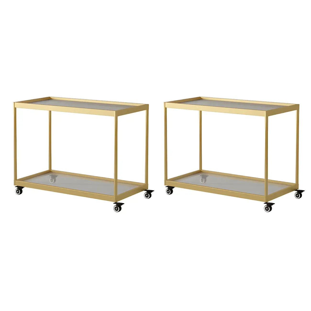 Gold Glass Rectangular Top Shelf Side Table on Wheels Image - 33