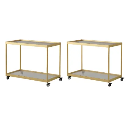 Gold Glass Rectangular Top Shelf Side Table on Wheels Image - 33