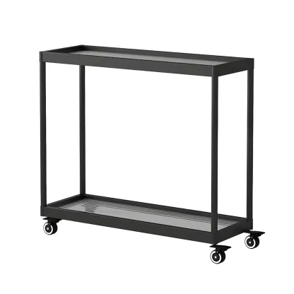 Gold Glass Rectangular Top Shelf Side Table on Wheels Image - 34