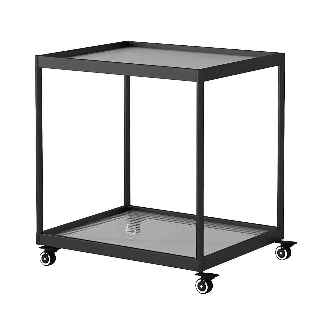 Gold Glass Rectangular Top Shelf Side Table on Wheels Image - 35