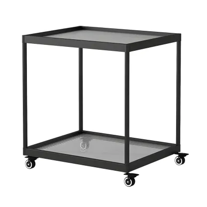 Gold Glass Rectangular Top Shelf Side Table on Wheels Image - 35