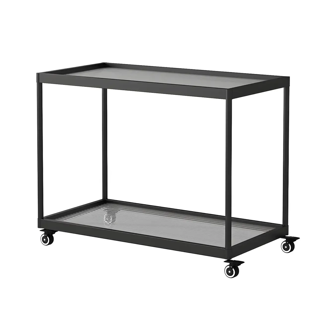 Gold Glass Rectangular Top Shelf Side Table on Wheels Image - 36