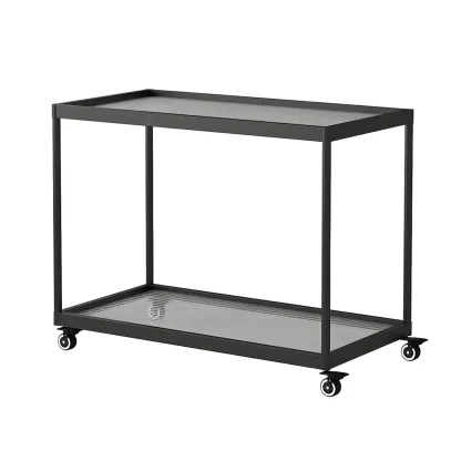 Gold Glass Rectangular Top Shelf Side Table on Wheels Image - 36