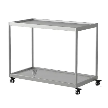 Gold Glass Rectangular Top Shelf Side Table on Wheels Image - 39