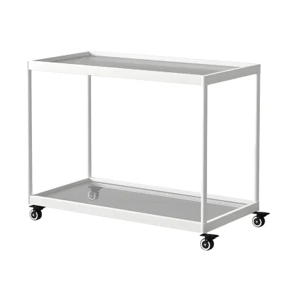 Gold Glass Rectangular Top Shelf Side Table on Wheels Image - 42